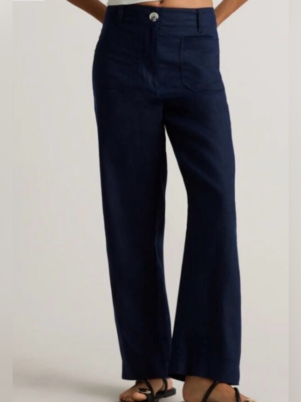 NWT Quince 💯 European linen Navy Wide-Leg Linen-Blend Chinos